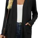 Women's Long Sleeve Cardigan Lightweight Casual Open Front Cardigans with Pockets (Medium, Black)
