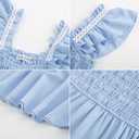 Kate Kasin Womens 2025 Summer Casual Dress Sleeveless Square Neck Smocked Ruffle Boho Flowy Maxi Beach Sundress(Blue, XL)