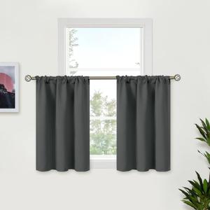 BGment Small Blackout Curtains 36 Inch Length for Kitchen Window Over Sink - Dark Grey Half Cafe Drapes with Rod Pocket for Bathroom, 2 Panels, 34 x 36 Inch