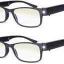 OKH Lighted Up Reading Glasses Rechargeable Bright LED Readers with Rechargeable Lights for Women Men (Rectangle-black-2pcs)