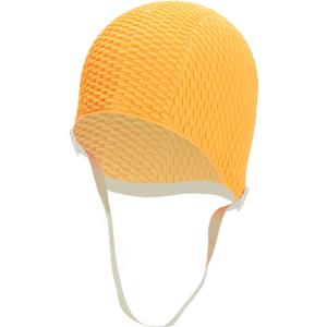 Sporti Bubble Swim Cap, Women Protection Bathing Cap, Anti-Slip Interior Grip, Made from Latex/Rubber & Keep Head Warm, Orange