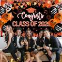 Orange and Black Graduation Decorations Class of 2026 Banner with 18 Pcs Grad Balloons Set - Large Congrats Grad 2026 Graduation Backdrop Decor, Orange Graduate Balloons Grad Party Decorations