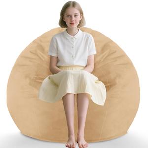 2FT Bean Bag Chair, Comfy Bean Bag Chairs with Memory Foam Filled, Fluffy Beanbag Sofa with Dutch Velvet Cover, Teardrop BeanBag Chairs for Living Room, Playroom - Khaki (2FT-28"x28"x22")