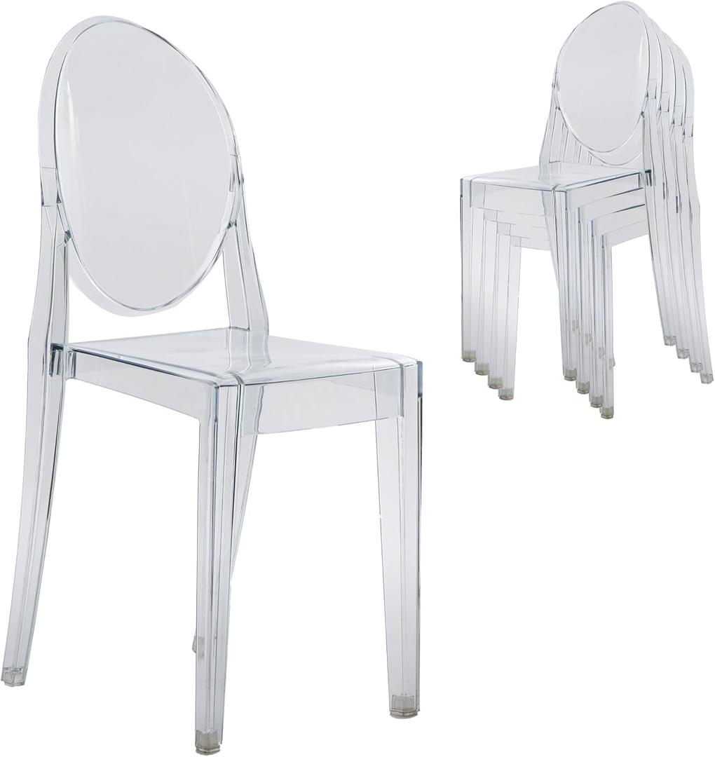 Stackable Acrylic Ghost Event Chairs – Set of 4, 14.5” W x 20” D x 35.5” H