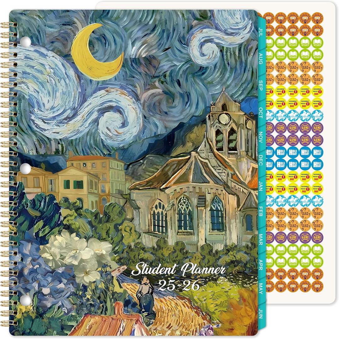 Student Planner 2025-2026 - School Planner 2025-2026, Weekly and Monthly for Academic Year, July 2025 - June 2026 with Tabs and Stickers, 9" x 11" - Oil Painting