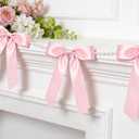 2 Strings Pink Bow Garland Banner, Pre-Strung Satin Ribbon with 6.5ft Pearl Chain for Coquette Birthday, Bridal Shower, Bachelorette Party, Baby Shower, Engagement, Graduation & Anniversary Decor