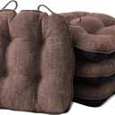 Chair Cushions for Dining Chairs Set of 4, Kitchen Chair Cushions, Chair Pads with Ties and Non Slip Backing, Tufted Memory Foam Seat Cushion 4 Pack, 18" x 18" x 4", Brown