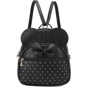 KL928 Girls Mini Backpack Bowknot Polka Dot Cute Daypacks Convertible Shoulder Bag Purse for Women (Black)