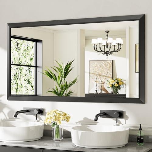 Briivue 55x30 Inch Black Bathroom Mirror for Wall, Thick Metal Framed Rectangle Mirrors for Over Sink, Bedroom, Living Room, Entryway, Anti-Rust, HD Tempered Glass