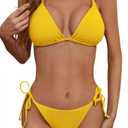 Zuvebamyo Women's Two Piece Bikini Swimsuit Sexy Ribbed Triangle Top Bathing Suits String Cheeky Bikini Sets Yellow S