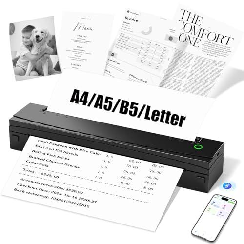 Portable Printer Wireless for Travel, D80 Thermal Printer, Inkless Printers, Compatible with iOS, Android, Laptop, Supports 8.5" x 11" US Letter & A4 & A5 for Home Use, Office, Vehicles, Black