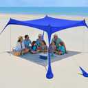 2PM SPORTS Beach Tent Sun Shelter 10x10 FT - UPF 50+ UV Protection, 8 Sandbags, Easy Setup, Portable Beach Shade Canopy for Family Picnic Camping Travel