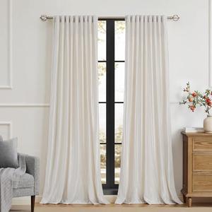 PRIMROSE Cream Ivory Curtains 102 inch for Living Room,2 Panels Drapes Blackout Rod Pocket Back Tab Window Treatment Room Darkening Thick Decorative Curtains for Bedroom