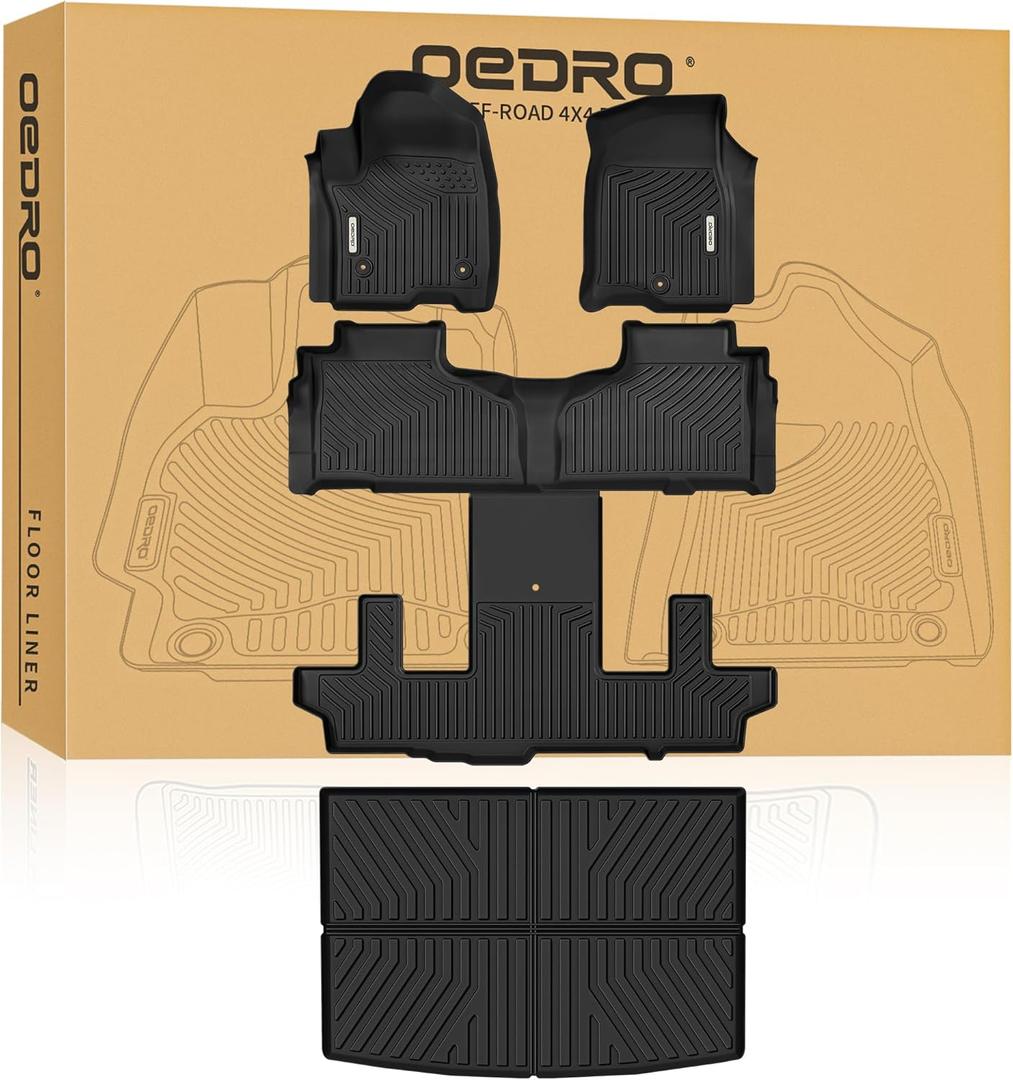 OEDRO Floor Mats & Cargo Mat Fit for 2021-2026 Chevrolet Suburban / 2021-2026 GMC Yukon XL 7-Seater, TPE All Weather 3 Row Floor Liners and Cargo Liners, Black