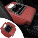 Hovom Car Center Console Cover, 12.3"6.3"1.5" Leather Armrest Cover for Cars, Multifunctional Auto Armrest Cushion Pad with Pocket, Tissue Box, Cup Holder & Phone Slot, Car Accessories (Wine Red)