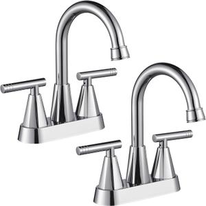 Cobbe Bathroom Faucets for Sink 3 Hole, 4 Inch with Pop Up Drain and 2 Supply Hoses, 2 Handle Centerset Bathroom Faucet for Sink Vanity, Chrome, 2 Pack