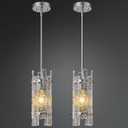 Modern Crystal Pendant Lighting Chrome Pendant Lights Mini Glass Chandeliers, Adjustable Pendant Light Fixture for Kitchen Island Bedroom Living Room Dining Room Corridor(2Pack) (5.3in-2Pack)