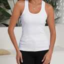 GEMBERA Womens Scoop Neck Sleeveless Racerback Ribbed Knit Slim Fitted Basic Tank Top Shirt (White, L)