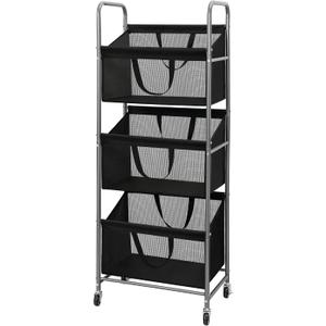 STO STO 3-Tier Vertical Rolling Laundry Hamper with Removable Bags, 120L Stackable Laundry Sorter Basket, Clothes Hamper with Wheels for Small Spaces, Closet, Bedroom, Bathroom, Laundry Room, Black