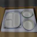 Domensi 4 Pcs Square Porcelain Kid Plate and Bowl Set with Suction, 2 Ceramic Toddler Divided Plate 2 Baby Anti Slip Silicone Sleeve Bowl for Feeding Supplies Microwave Dishwasher Safe(Blue, Green)