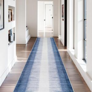 Lahome Ombre 2.5x12 Runners for Hallways Non Slip, Washable Long Hallway Runner Rug 12 ft Ultra-Thin, Modern Print Indoor Blue Home Decor Carpet for Kitchen Bedroom Bathroom Laundry Juliette