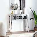 Silver Console Table with Mirrored Finished, Modern Glass Entryway Table Geometric Design, 32 inches Wide Decorative Small Console Table for Small Space, 31.5''L