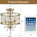 Farmhouse Crystal Ceiling Light Fixture, 3-Light Semi Flush Mount Crystal Chandelier Light Fixture Rustic Vintage Gold Pendant Ceiling Lamp for Hallway Corridor Kitchen Entryway Bedroom Living Room