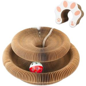 Lktvys Kitty Curlz Cat Toy, Magic Organ Cat Interactive Scratcher Cardboard with Bell Ball, Foldable & Changeable Accordion Shape Exercise Anxiety Relief Toy for Indoor Cats(1PCS), Pack Of 4