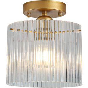 Modern Semi Flush Mount Ceiling Light, Industrial Clear Glass Ceiling Light Fixture, Crystal Ceiling Lamp, Modern Ceiling Lamps, Farmhouse Light for Entryway Hallway Kitchen Dining Room (Gold)