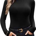 Ekouaer Women Turtleneck Shirt Long Sleeve Layer Tops Basic Ribbed Tees Soft Stretch Thermal Undershirts Lightweight Blouse (Small, Black)