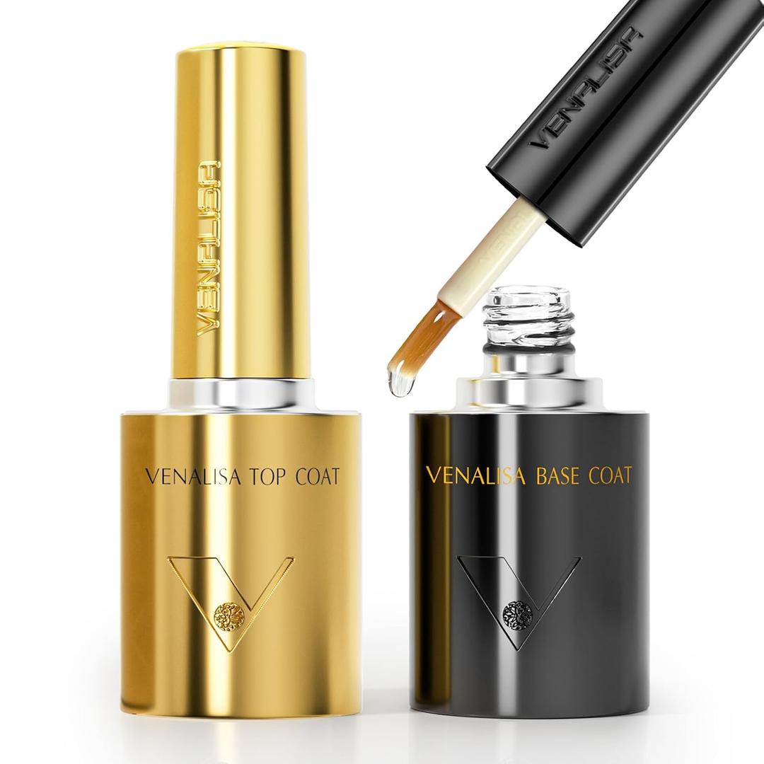 VENALISA 2 Pcs No Wipe Gel Top Coat and Base Coat Set- High Gloss Shiny Base Top Coat Gel Nail Polish Kit, Nail Art Home and Professional Manicure