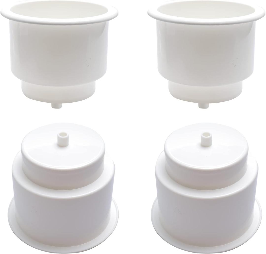 White Plastic Cup Drink Holder Insert with Drain for Marine Boat RV Camper (4 pcs)