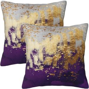 Weiscode Purple and Gold Abstract Art Throw Pillow Covers, 18x18 Inch, Gold Purple Decorative Pillows for Couch Living Room Bedroom Sofa Decor, Luxury Modern Art Pillowcase Cushion Covers