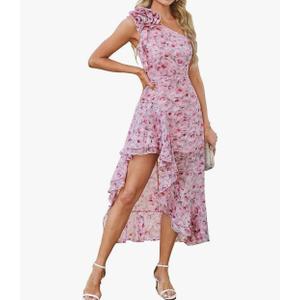 GRACE KARIN Womens Summer One Shoulder Sleeveless Dresses Floral Flowy Ruffle High Low Wedding Guest Maxi Sundresses Size 10