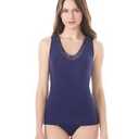 Womens Tank Top Camisoles with Premium Cotton Italian Design - Trimmed with Flower Lace on Neckline, L