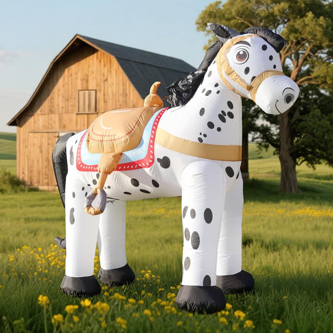 6FT Farm Inflatables Cowboy Horse Appaloosa, Ranch Blow up Animals Cowboy Party Decorations, Wild West Christmas Holiday Spring Outdoor Yard Built-in LED Lights Lawn Outside