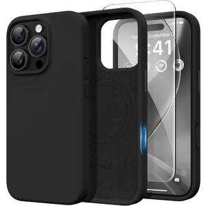 GONEZ Magnetic for iPhone 16 Pro Max Case, [Compatible with MagSafe] Anti-Scratch Microfiber Lining & Screen Protector, Silicone Camera Control, Shockproof Slim Phone Cover 6.9 inch, Black