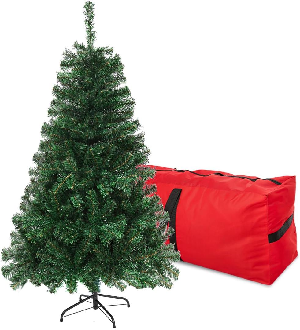 4FT Premium Christmas Tree, Small Spruce Artificial Holiday Xmas Tree with 450 PVC Branch Tips & Foldable Metal Stand for Home, Office, Party Decoration,Green