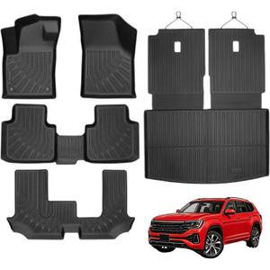 Floor Mats for 2018-2025 2026 Volkswagen Atlas 7 Seats (NOT for Cross Sport), All Weather Cargo Mat Trunk Mat TPE Trunk Liner Back Seat Cover for VW Atlas Car Accessories