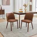 GarveeHome Leather Dining Chairs Set of 2 Upholstered PU Dining Chair with Wood Legs, Wing Backrest, Wooden Kitchen Chairs with Thick Cushions, Leveling Feet for Dining Room, Living Room, Brown
