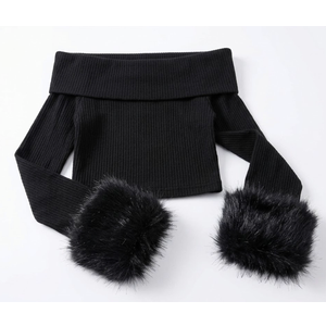 Black Off The Shoulder Long Sleeve With Fur, S