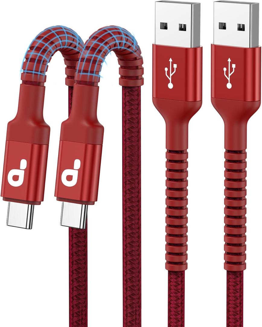 USB C Cable 10FT, 2Pack USB A to USB C Charger Cable, Type C Cable 3A Fast Charging Upgraded Extra Durable Braided USBC Cord Compatible with iPhone 17/16 15 Pro Max/Samsung Galaxy S23 and More-Red