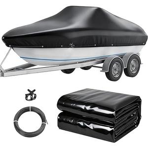 Boat Covers 14-16ft, 0.33mm Thickened Dual-PVC Coated 100% Waterproof Trailerable Boat Cover Heavy Duty with Winch & Cable for Tri-Hull, V-Hull, Fishing, Bass Boat, Easy to Install, 96" Wide