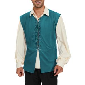 Century Star Pirate Vest Men - Renaissance Costume Men Medieval Viking Gothic Steampunk Sleeveless Halloween Costumes (Green, S)