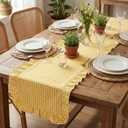 HunnmingRe 1 Pcs Yellow Plaid Gingham Ruffle Table Runner 118 x 13.8'' Farmhouse Table Runner 100% Cotton Scalloped Long Dresser Scarves for Dining Room, Wedding, Kitchen Rustic Home Decor