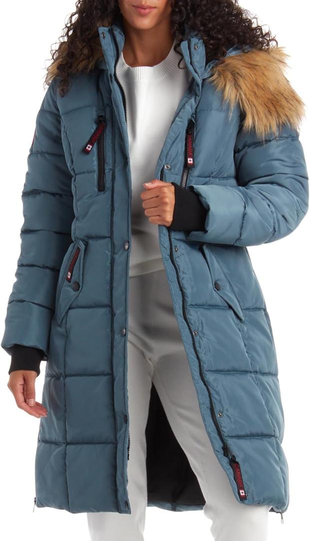 CANADA WEATHER GEAR Women's Winter Jacket - Heavyweight Long Length Bubble Puffer Parka (S-3X), Size X-Large, Teal Ocean/ Natural