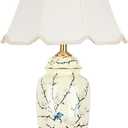 Flower Bird Ceramic Table Lamp, Rustic Vintage White 26.7" Tall Coastal Bedside lamp, Ceramic Lamp Body with Fabric Tapered Drum Shade for Living Room Bedroom House Bedside Nightstand Home