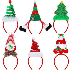 Aodaer 6 Pieces Christmas Headbands Christmas Party Favors Xmas Tree Costume Headbands Elf Hair Hoop for Xmas Party Supplies Holiday Decoration