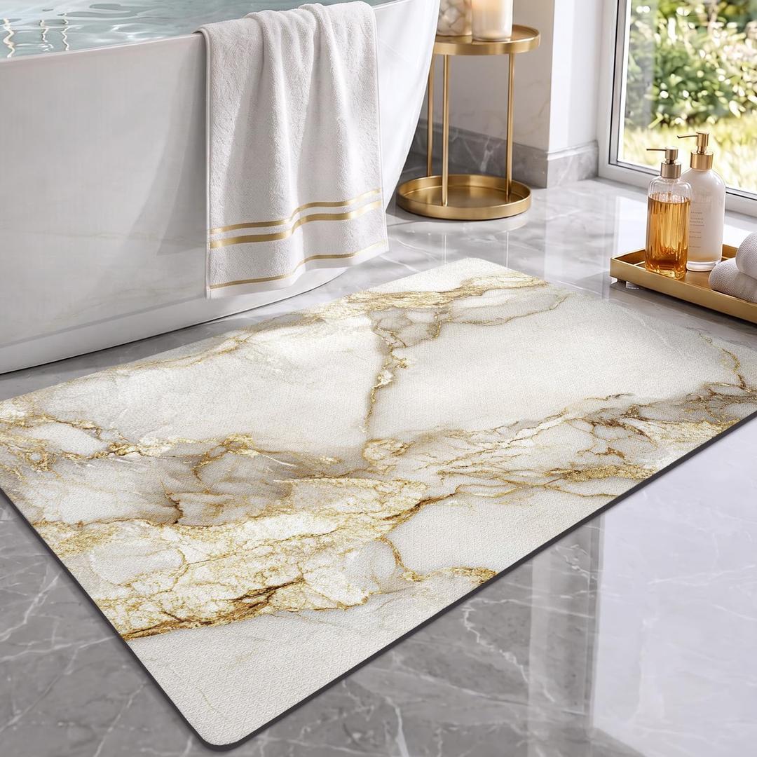 Color&Geometry Gold Marble Bathroom Rugs Non Slip,Absorbent Thin Bath Mat