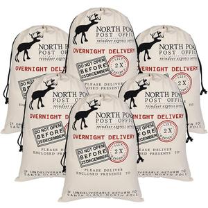 Inspireyee 6 Pack Large Christmas Bag Santa Sacks Xmas Canvas Cotton Xmas Sack Stocking with Drawstrings (Pattern 6, 19.5 X 27.5)